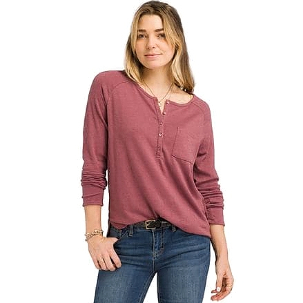 Prana Hensley Henley Cotton Tencel Blouse Lomg Sleeve Top in Brandy NWT
